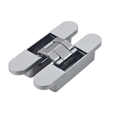 Matt chrome 3D Concealed door hinges. Minimalist home decor design for Framless door. suitable for unrebated, flush faced invisible, folding and swing doors. Supports a load capacity of 60kg (2 pieces)