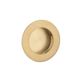 Zuperior satin brass round flush pull. Entry door lock on Zuperior Hardware online showroom.