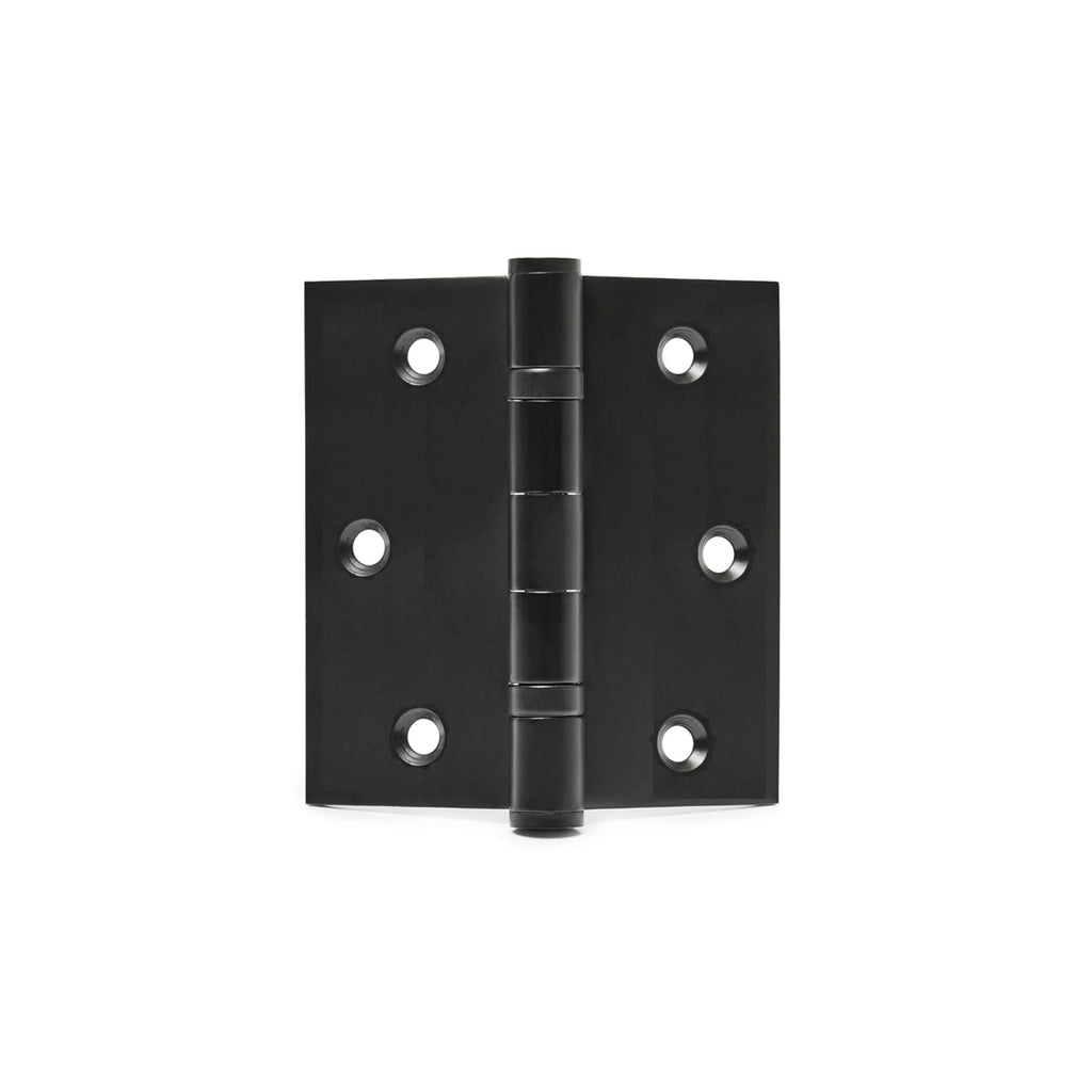 3.5" x 3.5" Matte Black Square door hinge. Stainless steel, rust-proof pins for added durability. 30 pounds per hinge. Easy to install. Luxury interior door hardware for home design. Zuperior Hardware online shop for contemporary design door hardware.