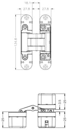 Invisible door furniture 3D door hinges. Adjustable, Heavy Duty, Durable. Elegant minimalist design with various finishes and no visible screws. Designed for a variety of applications such as table tops, doorways, closets, and storage areas, Matt chrome door hinge combines functionality with aesthetics, minimalist design