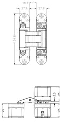Invisible door furniture 3D door hinges. Adjustable, Heavy Duty, Durable. Elegant minimalist design with various finishes and no visible screws. Designed for a variety of applications such as table tops, doorways, closets, and storage areas, Matt chrome door hinge combines functionality with aesthetics, minimalist design