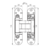 Line diagram and dimensions of the concealed door hinges