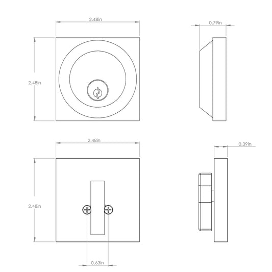 Square door deadbolt fitting doors with a thickness range of 1 3/8" to 1 3/4" and featuring an adjustable backset of 2 3/8" to 2 3/4". Easy to install DIY home door hardware
